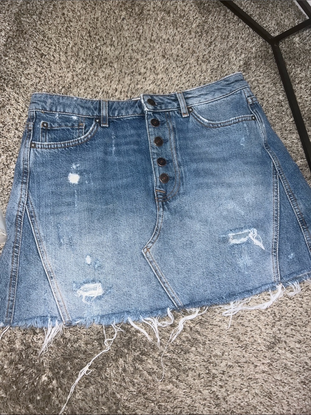 FREE PEOPLE DISTRESSED DENIM SKIRT